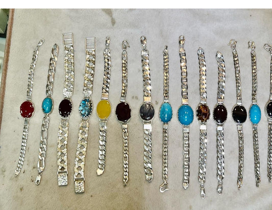 Gents Italian Sterling silver Bracelets with natural gemstones