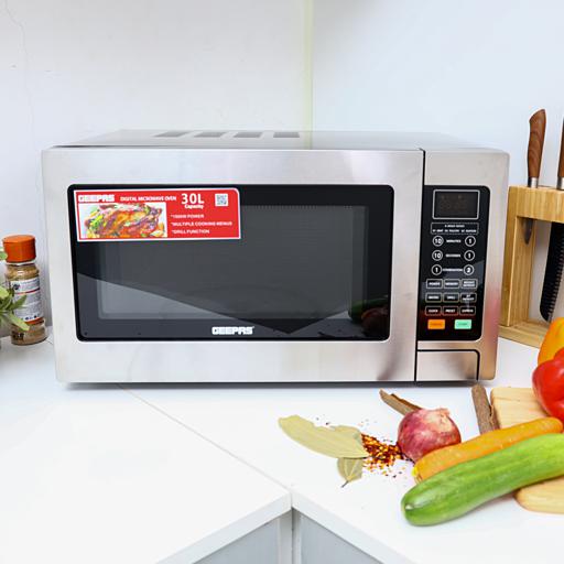 Geepas GMO1897 30L Digital Microwave Oven - 1500W Oven with Multiple Cooking Menus |Reheating, Defrost & Grill |Ideal Grilling, Roasting, Heating & More