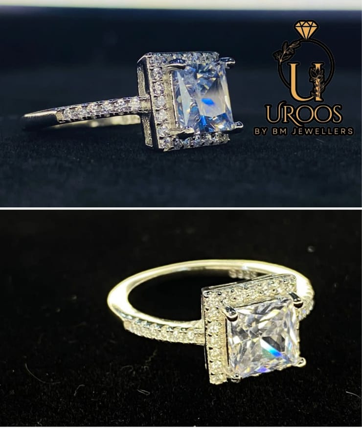 Italian Ladies Square Diamond style Ring In Silver