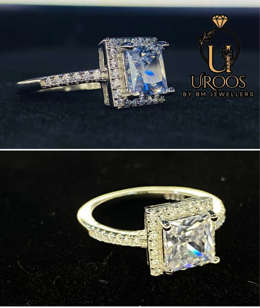 Italian Ladies Square Diamond style Ring In Silver