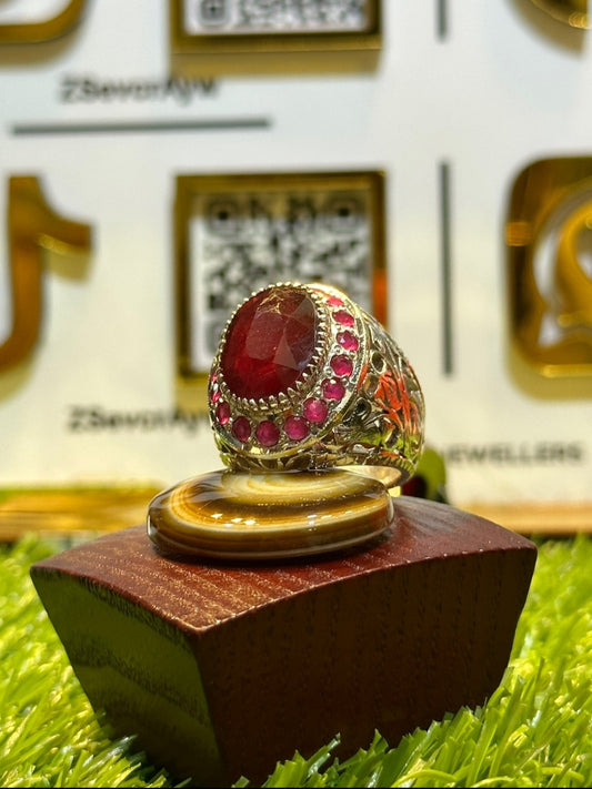 TOP Quality Gents Ruby stone fixed In Pure Silver Ring