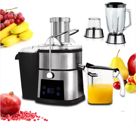 American Multifunction 4 in 1 Cold Press Centrifugal Juicer Machine Stainless Steel Juice Extractor with Food Grinder & Smoothie Blender & Meat Chopper