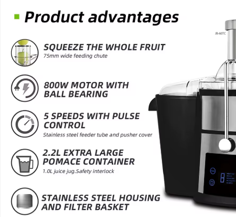 American Multifunction 4 in 1 Cold Press Centrifugal Juicer Machine Stainless Steel Juice Extractor with Food Grinder & Smoothie Blender & Meat Chopper