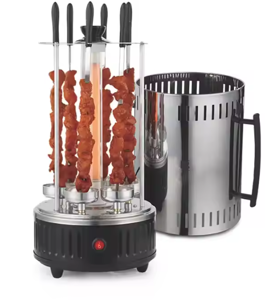 Electric Stainless Steel 6 Pole Smokeless Detachable Automatic Rotary Vertical BBQ Grill