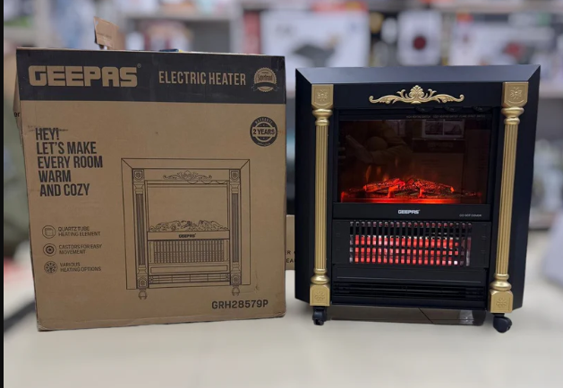 Geepas Electric Fireplace Quartz Tube Flame Heater GRH28579P