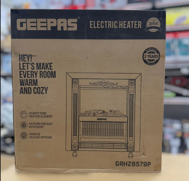 Geepas Electric Fireplace Quartz Tube Flame Heater GRH28579P