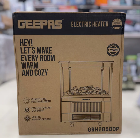 Geepas Electric Fireplace Quartz Tube Flame Heater GRH28580P