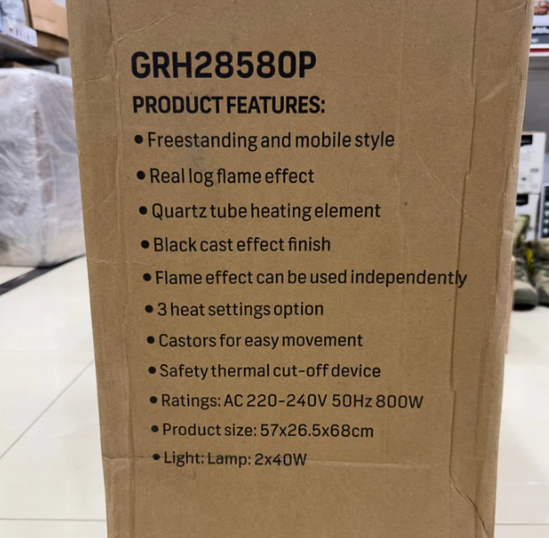 Geepas Electric Fireplace Quartz Tube Flame Heater GRH28580P