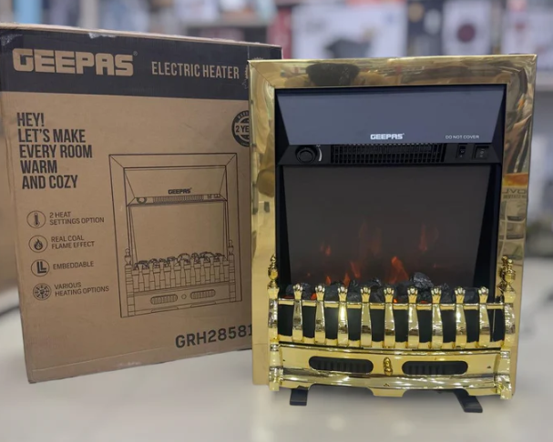 Geepas Electric Fireplace Quartz Tube Flame Heater GRH28581P