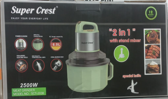Super Crest 2 in 1 Meat Grinder & Stand Mixer 6 Liter 2500W SCT-2038