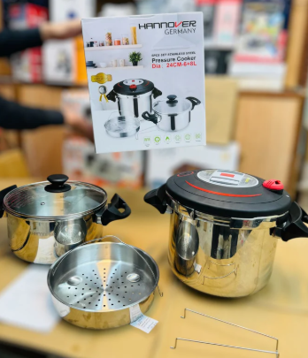 Hannover Germany Stainless Steel Automatic Pressure Cooker set 3 in 1 | 24CM | 6L + 8L