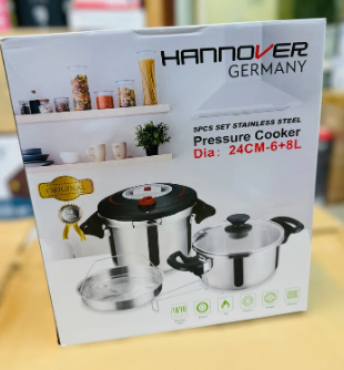 Hannover Germany Stainless Steel Automatic Pressure Cooker set 3 in 1 | 24CM | 6L + 8L
