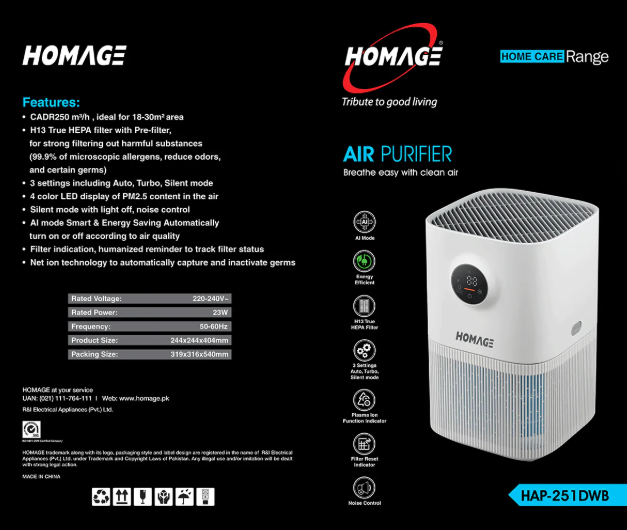 Homage Air Purifier HAP-251DWB | Air Scrubber