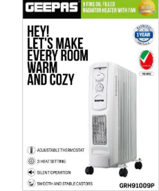 Geepas 9-Fin Portable Electric Oil-Filled Radiator Heater GRH91009P