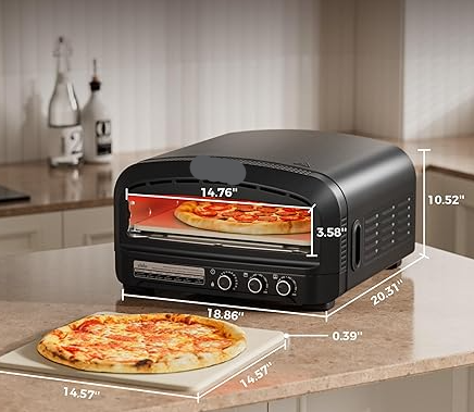 DUVEL OUTDOORS Indoor Pizza Oven, 20 Liter Electric Oven with 6 Modes, Heats up to 400 Degrees Centigrade, Pizza Kitchen with Flip Top Design for Home Kitchen, Restaurants
