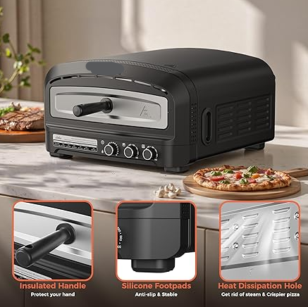 DUVEL OUTDOORS Indoor Pizza Oven, 20 Liter Electric Oven with 6 Modes, Heats up to 400 Degrees Centigrade, Pizza Kitchen with Flip Top Design for Home Kitchen, Restaurants