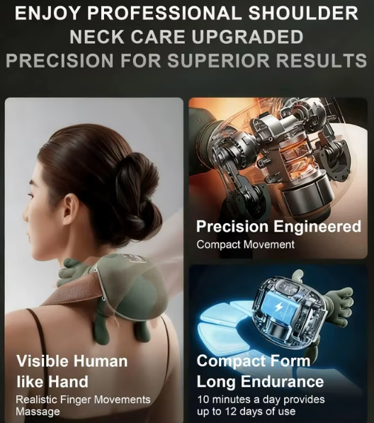 Imported Electric Neck & Shoulder Massager with Heat | Human Hand Grip Massager | Rechargeable Cervical & Body Massager