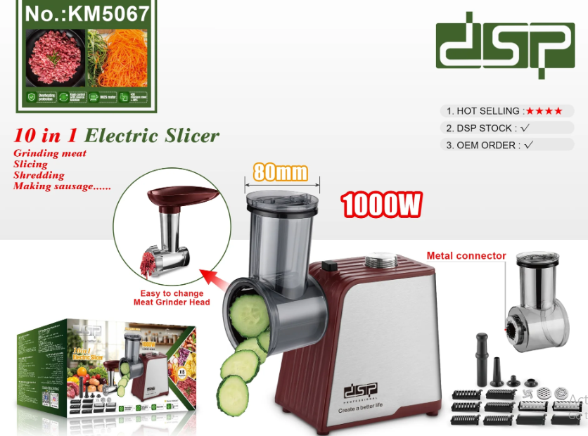 DSP Electric Food Processor 10 in 1 | 1000W Meat Grinder & Salad Maker  KM5067
