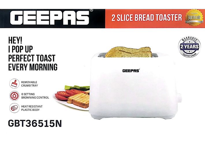 Original GEEPAS 2 Slice Bread Toaster 700w (GBT36515N)