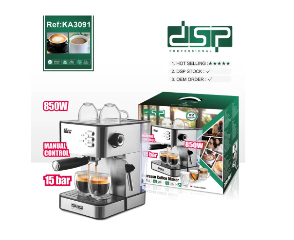 DSP KA-3091 Espresso Coffee Machine with Milk Frother Wand, 850W Fast Heating Coffee Maker with 1.8L Removable Water Tank