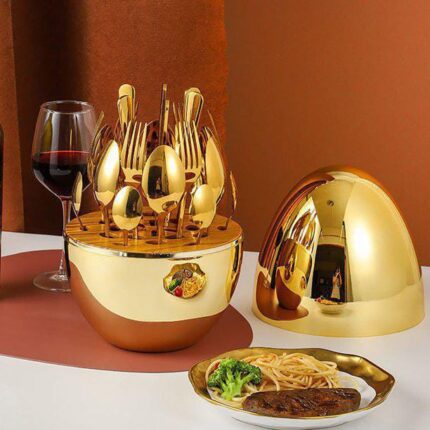 Original German Egg Shaped Gold Polish Tableware Cutlery Set - 24 Pieces