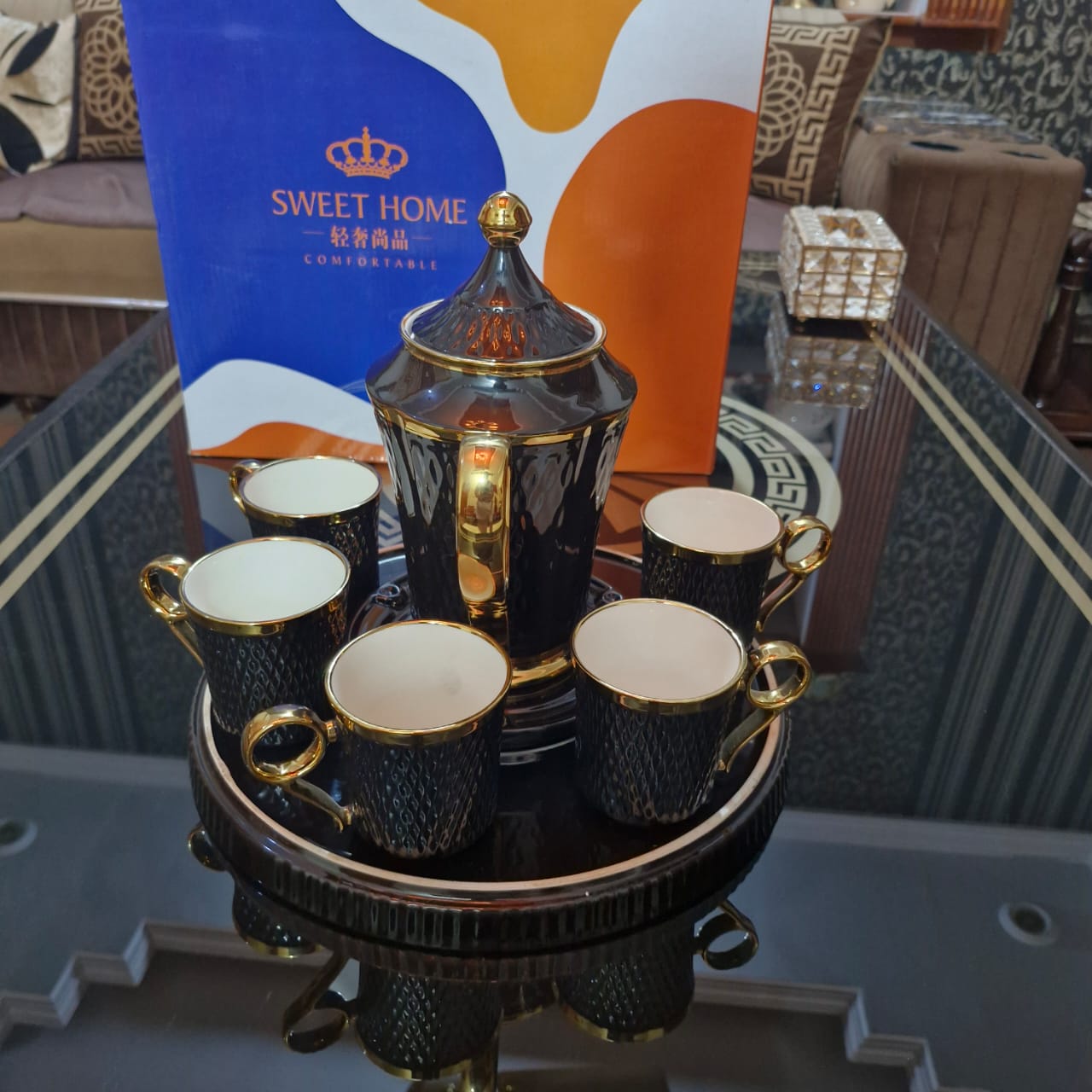 Imported 360° Rotating Tea Cup Set Service for 6, Revolving Tray