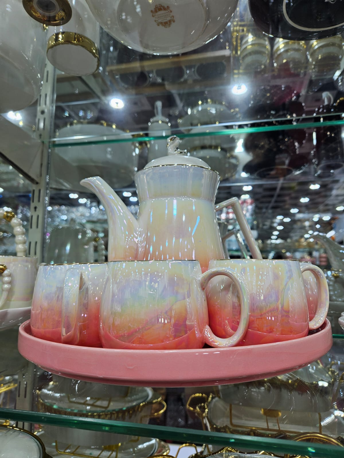 Imported 360° Rotating Tea Cup Set Service for 6, Revolving Tray