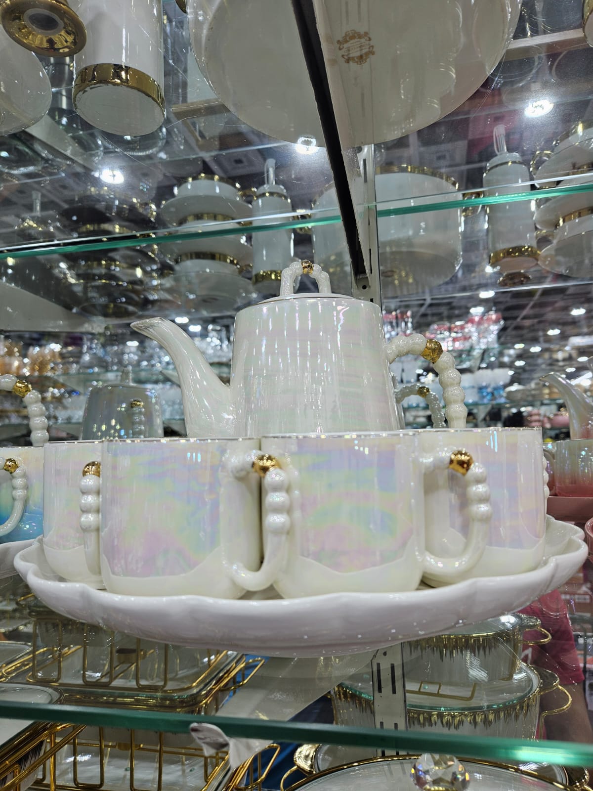 Imported 360° Rotating Tea Cup Set Service for 6, Revolving Tray