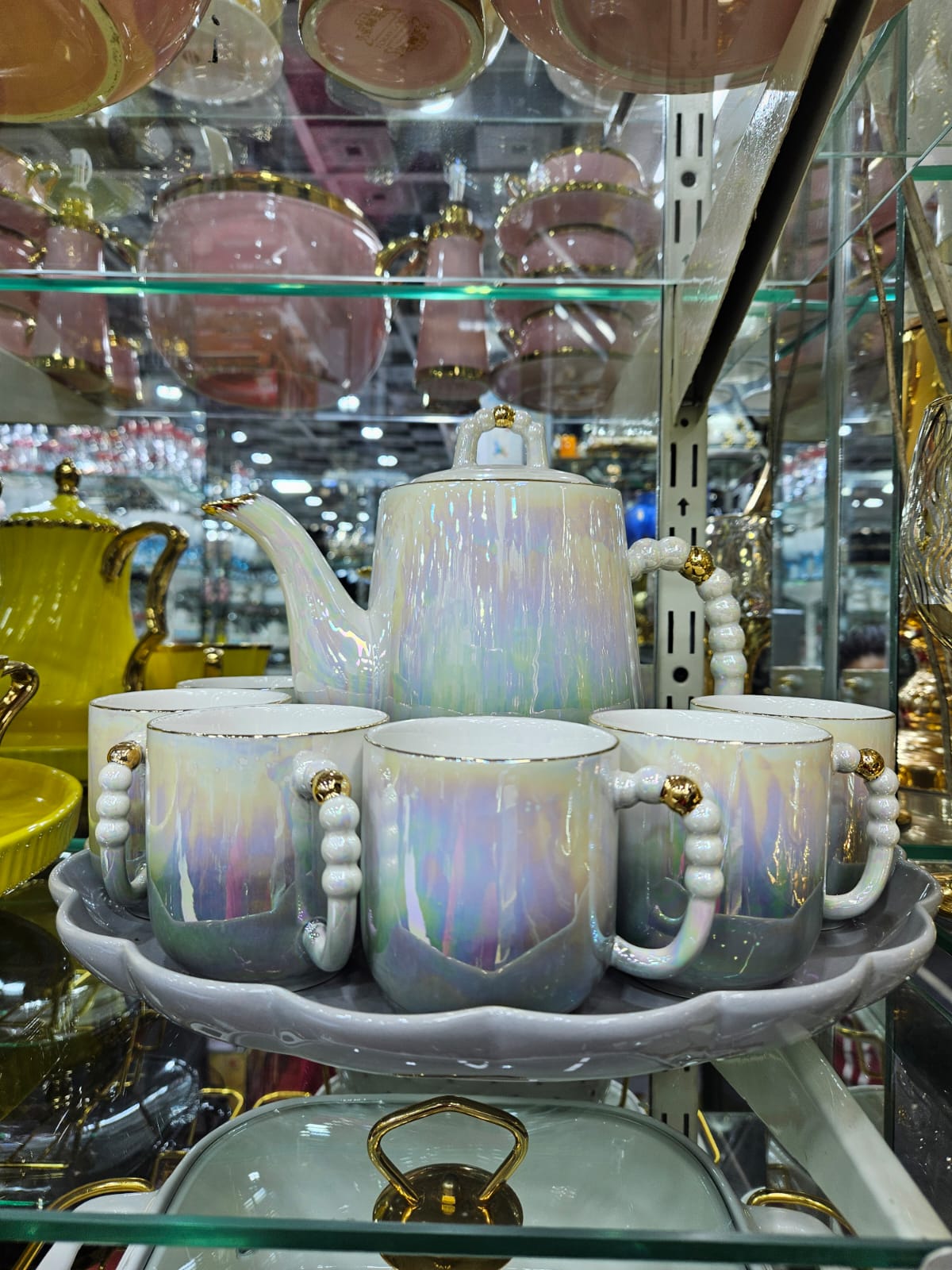 Imported 360° Rotating Tea Cup Set Service for 6, Revolving Tray
