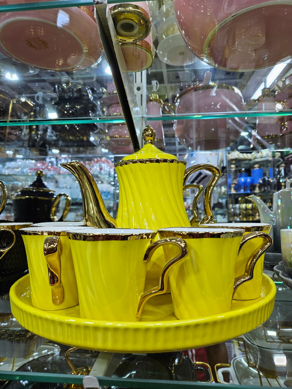 Imported 360° Rotating Tea Cup Set Service for 6, Revolving Tray