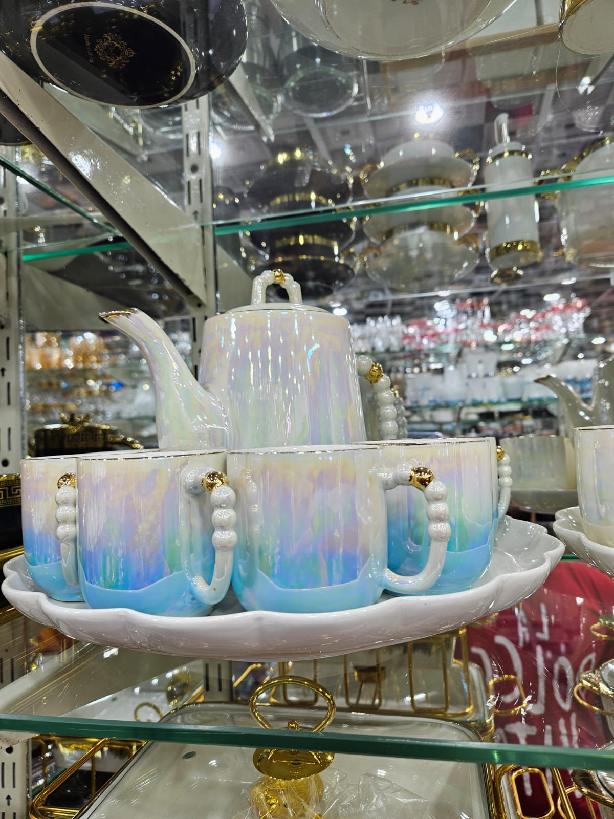 Imported 360° Rotating Tea Cup Set Service for 6, Revolving Tray