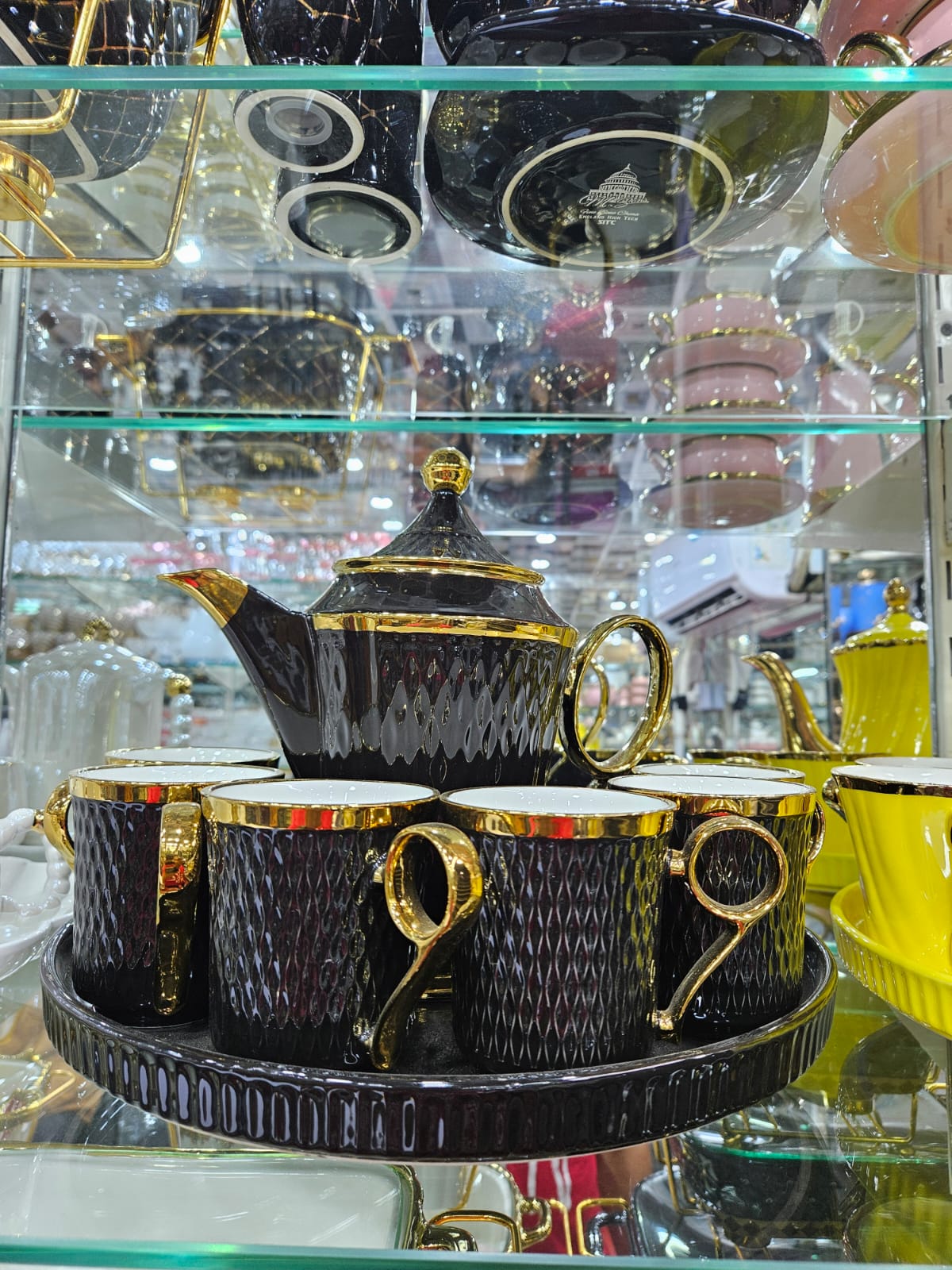 Imported 360° Rotating Tea Cup Set Service for 6, Revolving Tray