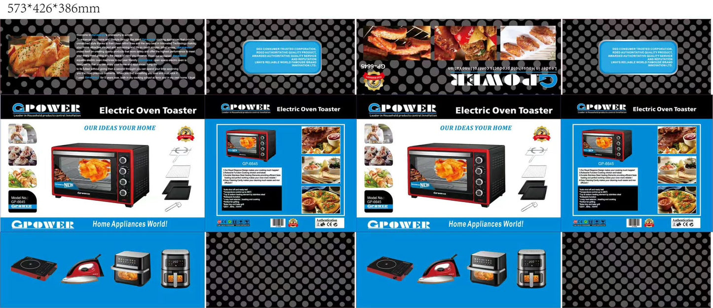 Gpower 45L Electric Baking Oven With Rotisserie & Double Tray GP-6645