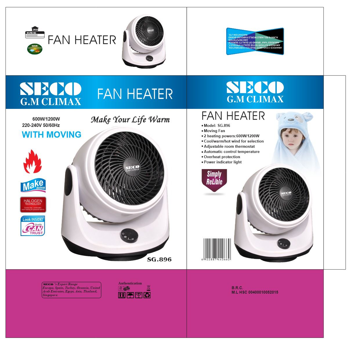 Seco Fan Heater 600W/1200W | SG.869 | Revolving Function