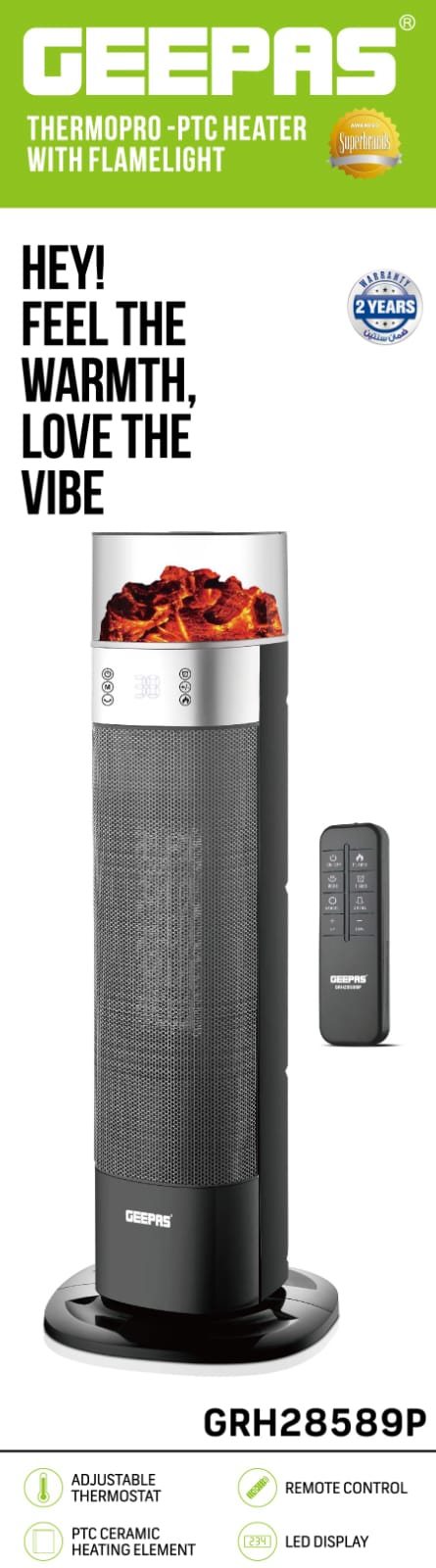 Geepas Ceramic Touch Blower Heater With Remote GRH28589P
