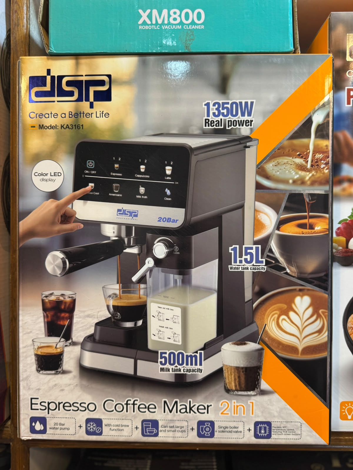 DSP Coffee Espresso Maker 1350W 20 Bar– 2 in 1 Coffee Machine KA3161