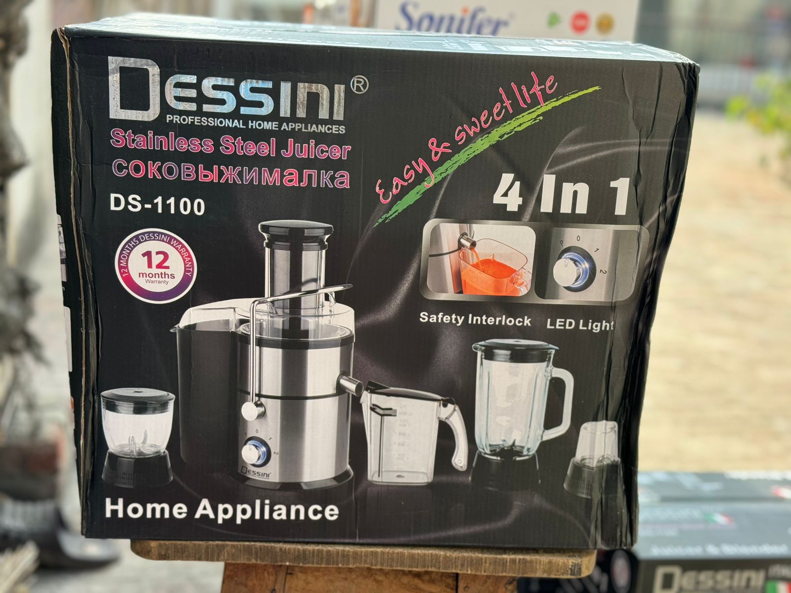 Dessini Italy 4 IN 1 Stainless Steel Juicer Blender Grinder Chopper Mixer Miller Juicer Extractor Smoothie Ice Crusher Pengisar DS-1100