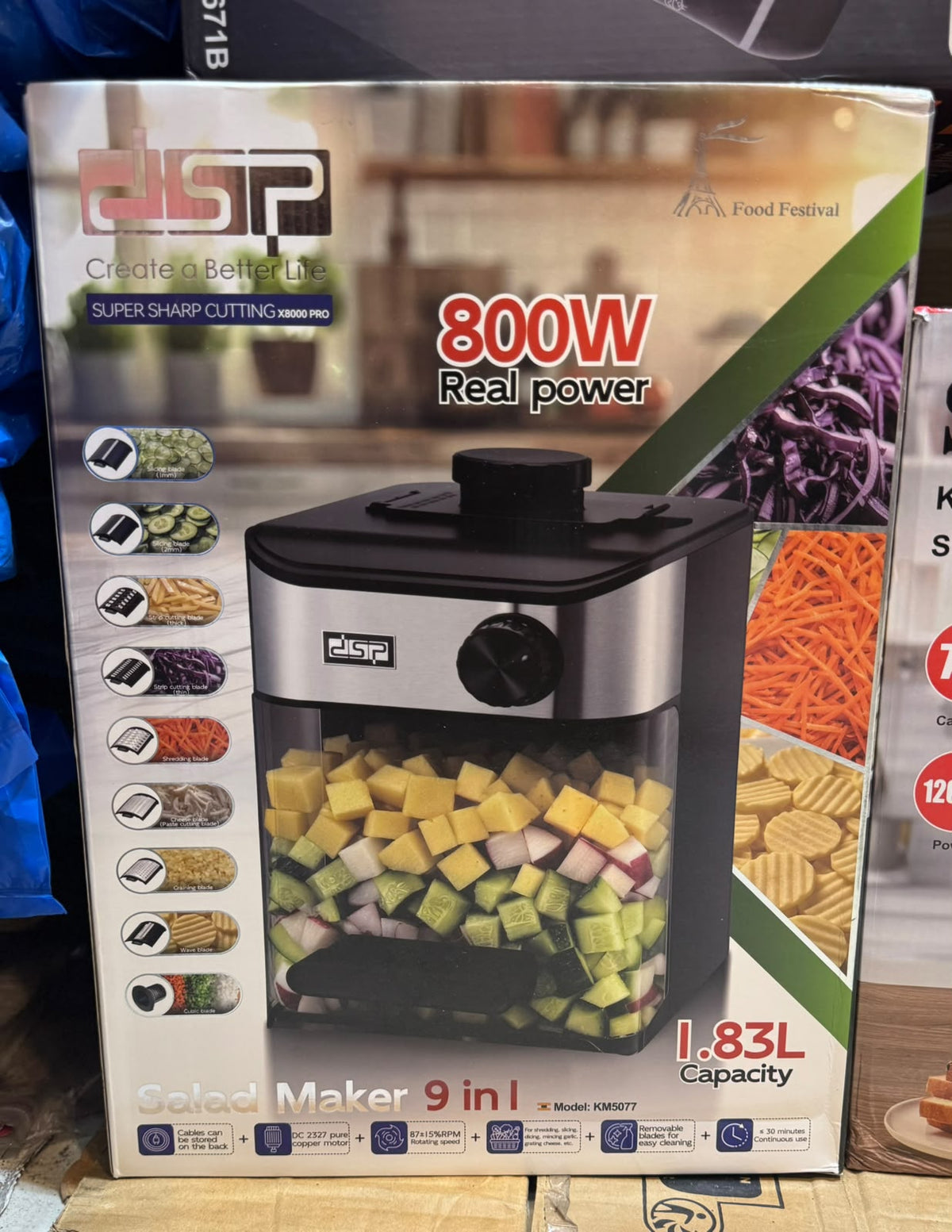 DSP 9 in 1 Salad & Vegetable Chopper 800W 1.83L – Electric Food Processor KM5077