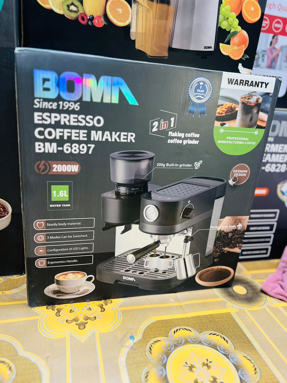 Boma Espresso Coffee Machine 1.6L 2000W Coffee Maker With Grinder BM-6987