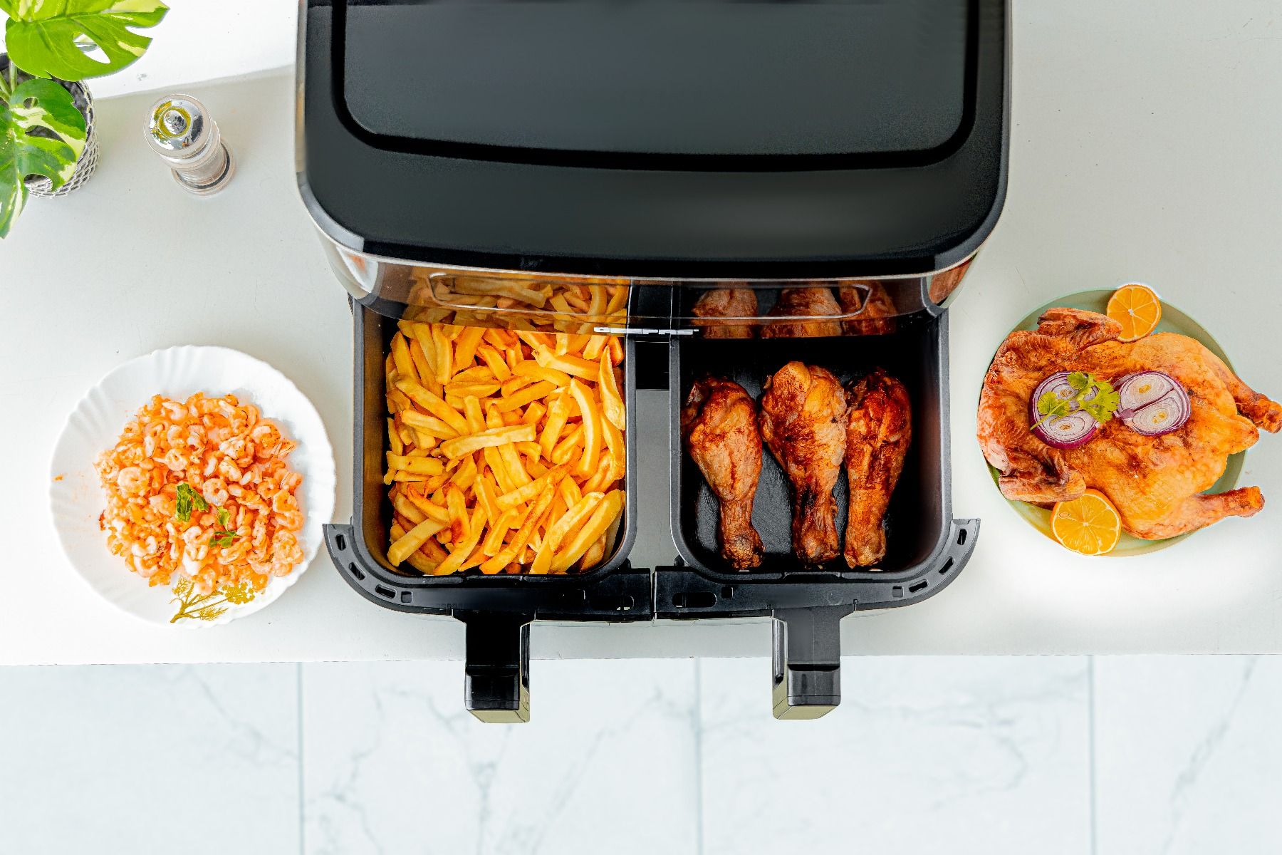 Geepas 9 L Dual Basket Digital Air Fryer- GAF37525UK| Equipped With VORTEX Air Frying Technology, Oil Free Cooking| LED Display With Touch Screen