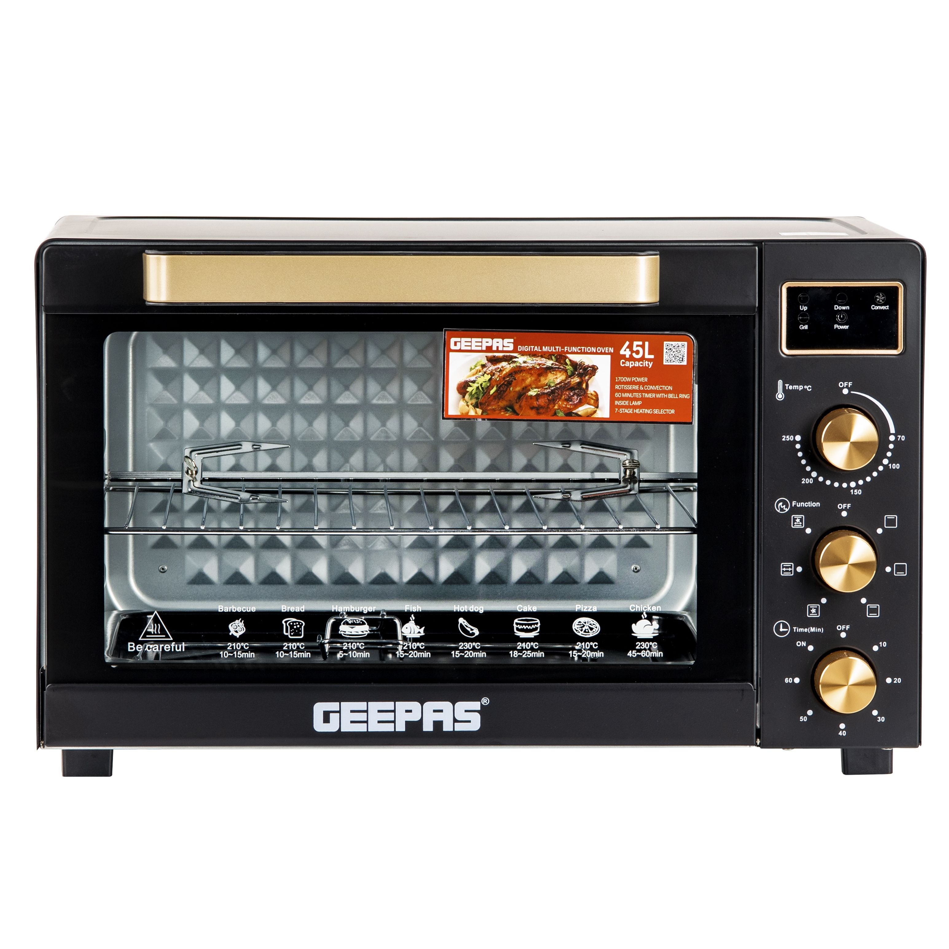 Digital Multifunction Oven, Rotisserie & Convection, GO34056 | 60min Timer With Bell Ring | Inside Lamp | Temperature Control | 45L Oven With 7 Stages Of Function Switch Selector