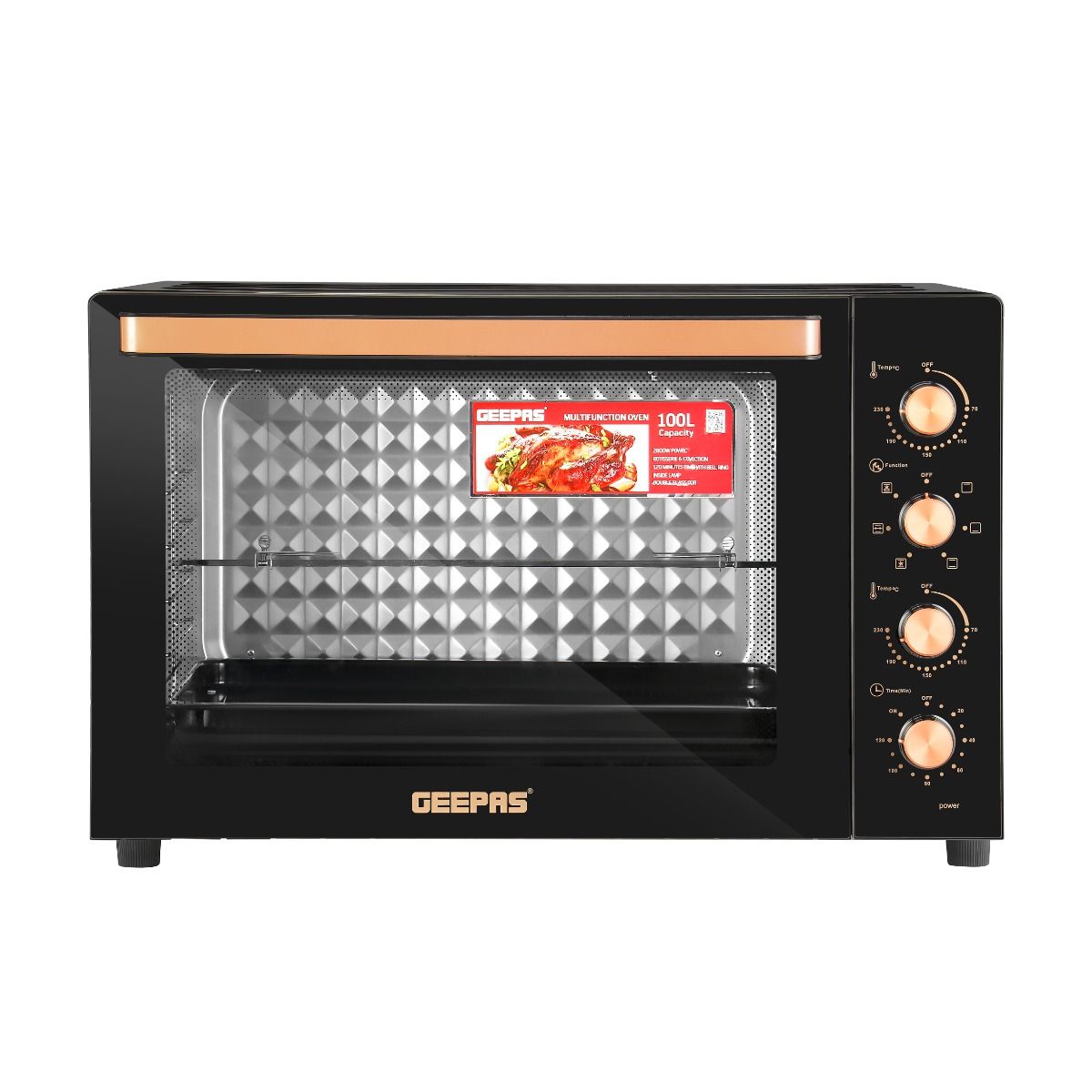 Geepas 100 L Multifunctional Oven- GO34059| 2800 W, With Rotisserie, Convection Functions And Inner Lamp| Easy To Use Control Knobs, 7 Stages Heating Selector, Adjustable Temperature| Perfect For Baking, Roasting, Cooking Meat, Vegetables, Cakes