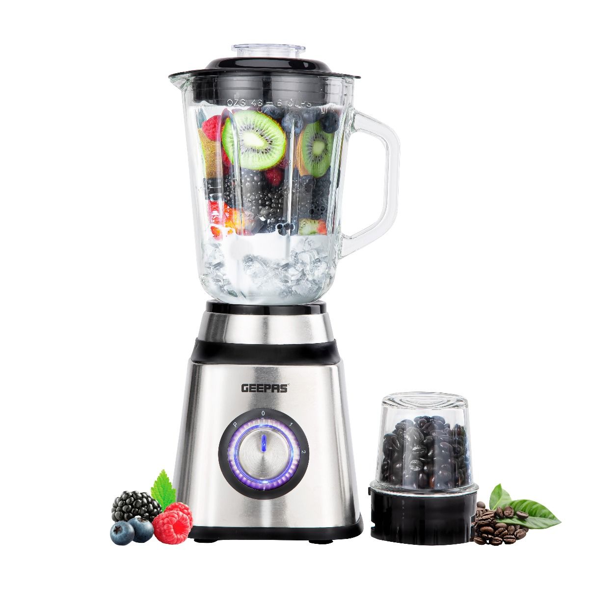 Geepas GSB44076UK 2-In-1 Blender With 1.5L Glass Jar, Smart Lock | 2 Speed With Pulse Function | Ideal For Smoothies, Vegetable, Fruits, Milkshakes, Ice & More | Thermostat And Safety Switch