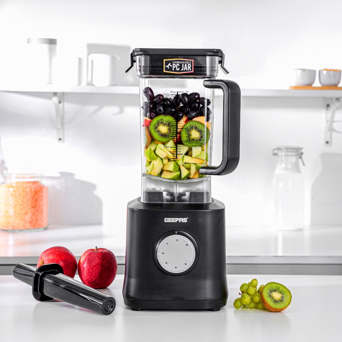 Geepas GSB44078 Professional Blender, 1800W Powerful Motor - 2L Unbreakable PC Jar, Stainless Steel 6 Leave Blade, Countertop Blender For Milkshake Fruit Smoothie Maker