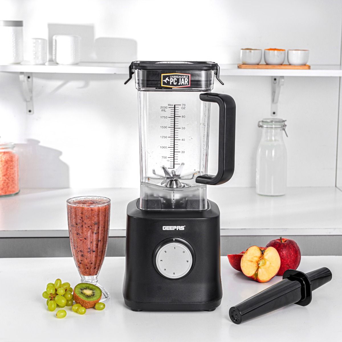 Geepas GSB44078 Professional Blender, 1800W Powerful Motor - 2L Unbreakable PC Jar, Stainless Steel 6 Leave Blade, Countertop Blender For Milkshake Fruit Smoothie Maker