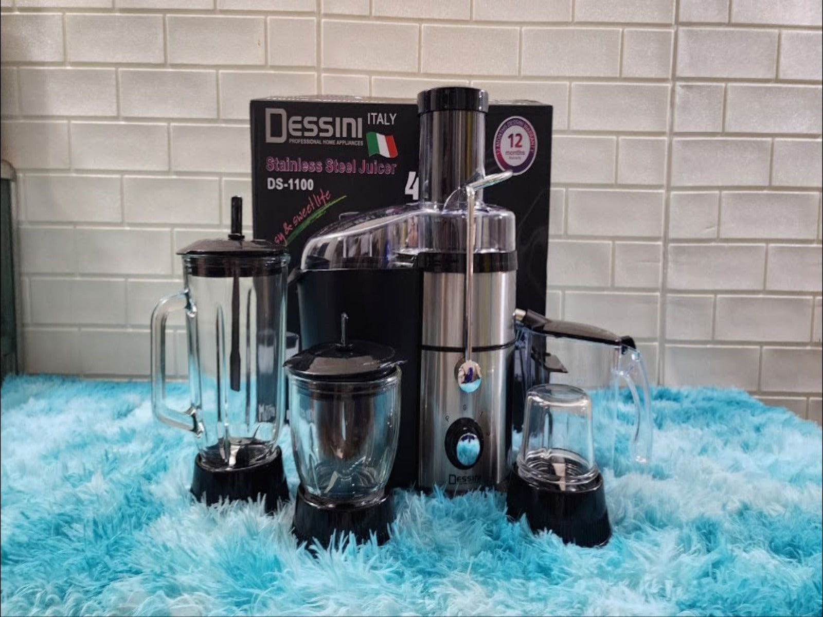 Dessini Italy 4 IN 1 Stainless Steel Juicer Blender Grinder Chopper Mixer Miller Juicer Extractor Smoothie Ice Crusher Pengisar DS-1100