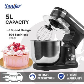 Sonifer SF-8065 High Quality 1300W 5L Stainless Steel Bowl Multi Function Dough Stand Food Mixer