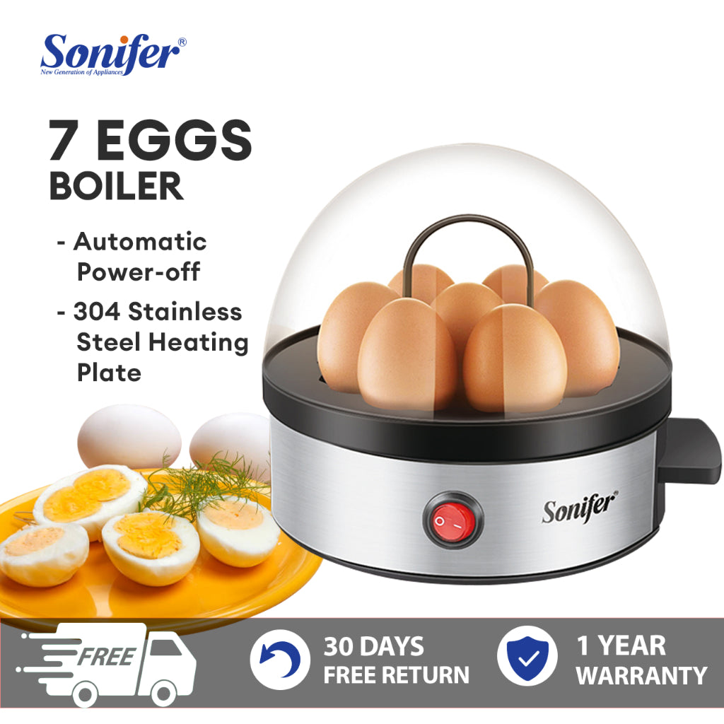 Multifunctional Sonifer SF1501 Electric Egg Boiler Cooker 7 Eggs Steamer Poacher Kitchen Cooking Tool Egg Cooker Auto-off 350W