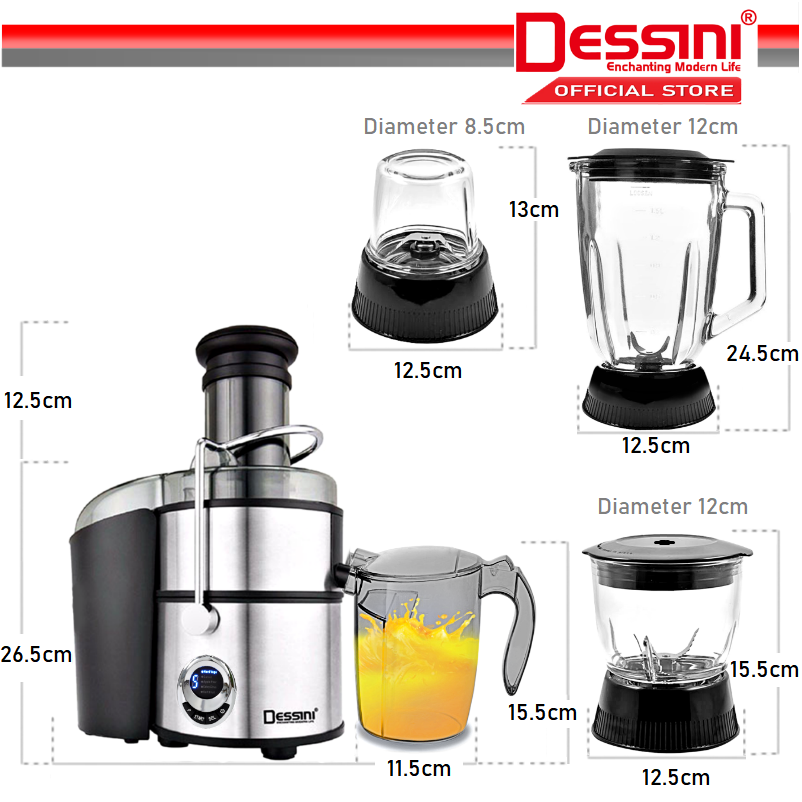 Dessini Italy 4 IN 1 Lcd Display Blender Grinder Chopper Mixer Miller Juicer Extractor Smoothie Ice Crusher Pengisar DS-1188