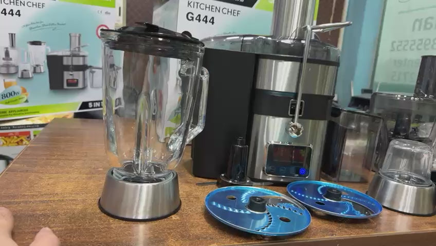 American Multifunction 11 in 1 Centrifugal Juicer Machine Stainless Steel Juice Extractor with Food Grinder & Smoothie Blender & Meat Chopper Citrus & Vegetable Cutters